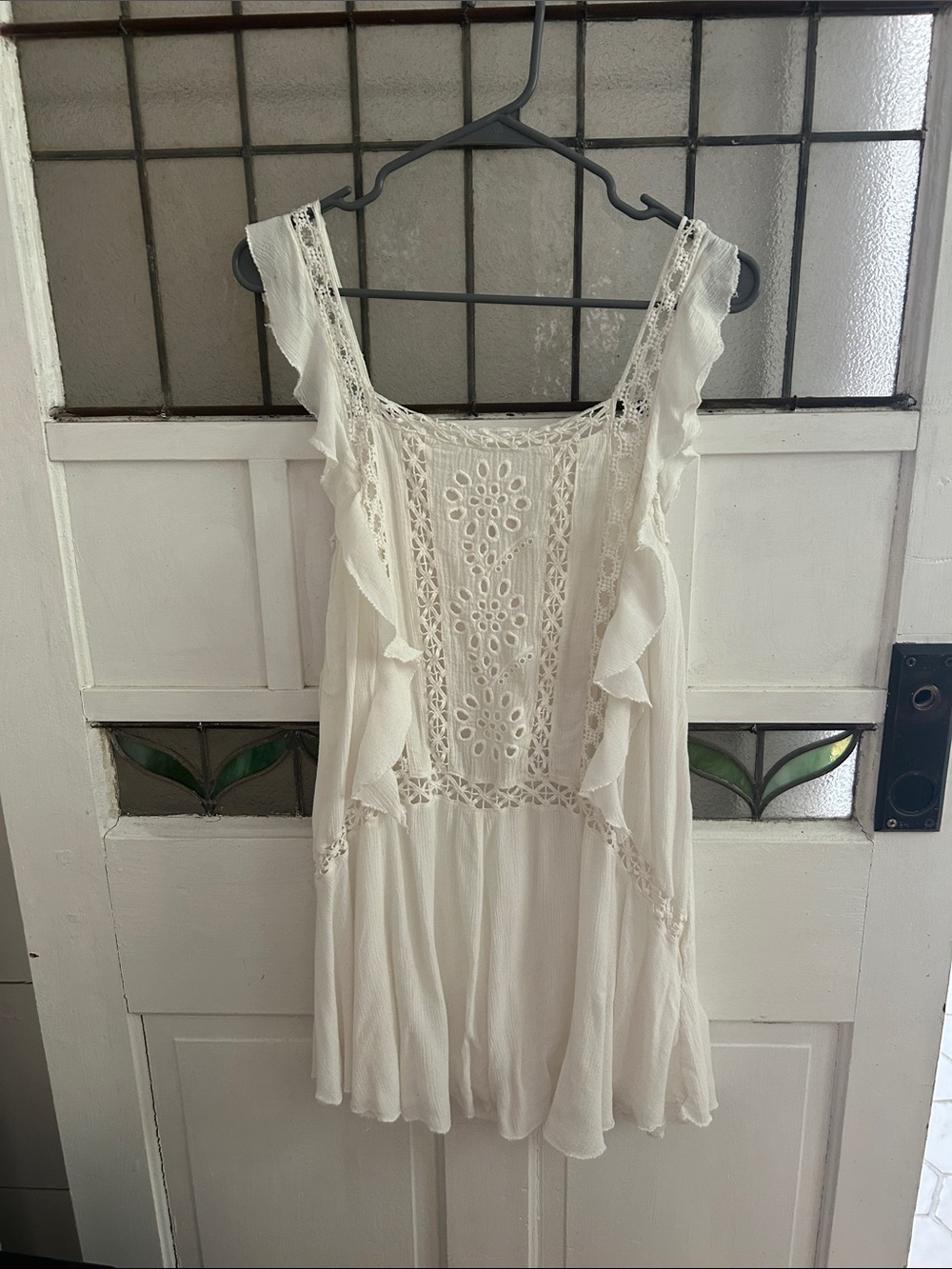 Free People Cream Crochet Ruffle Sleeveless Dress/tunic